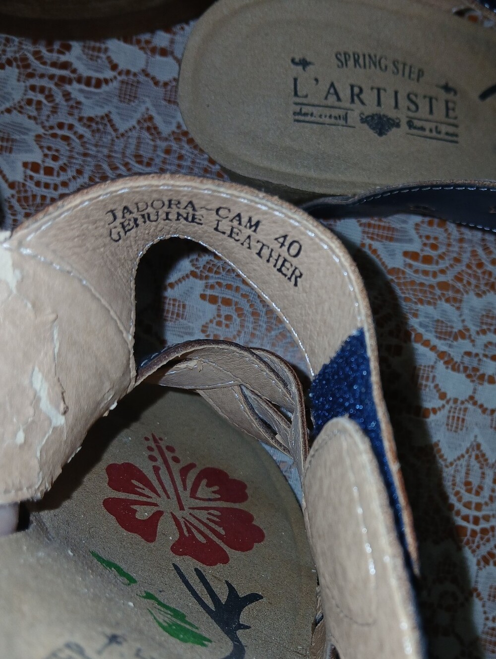 L'Artiste Spring Step Swan Floral Leather Wedge Sandals Size 40 - Picture 11 of 11
